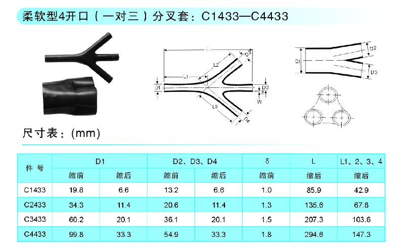 柔软型4开口（一对三）分叉套